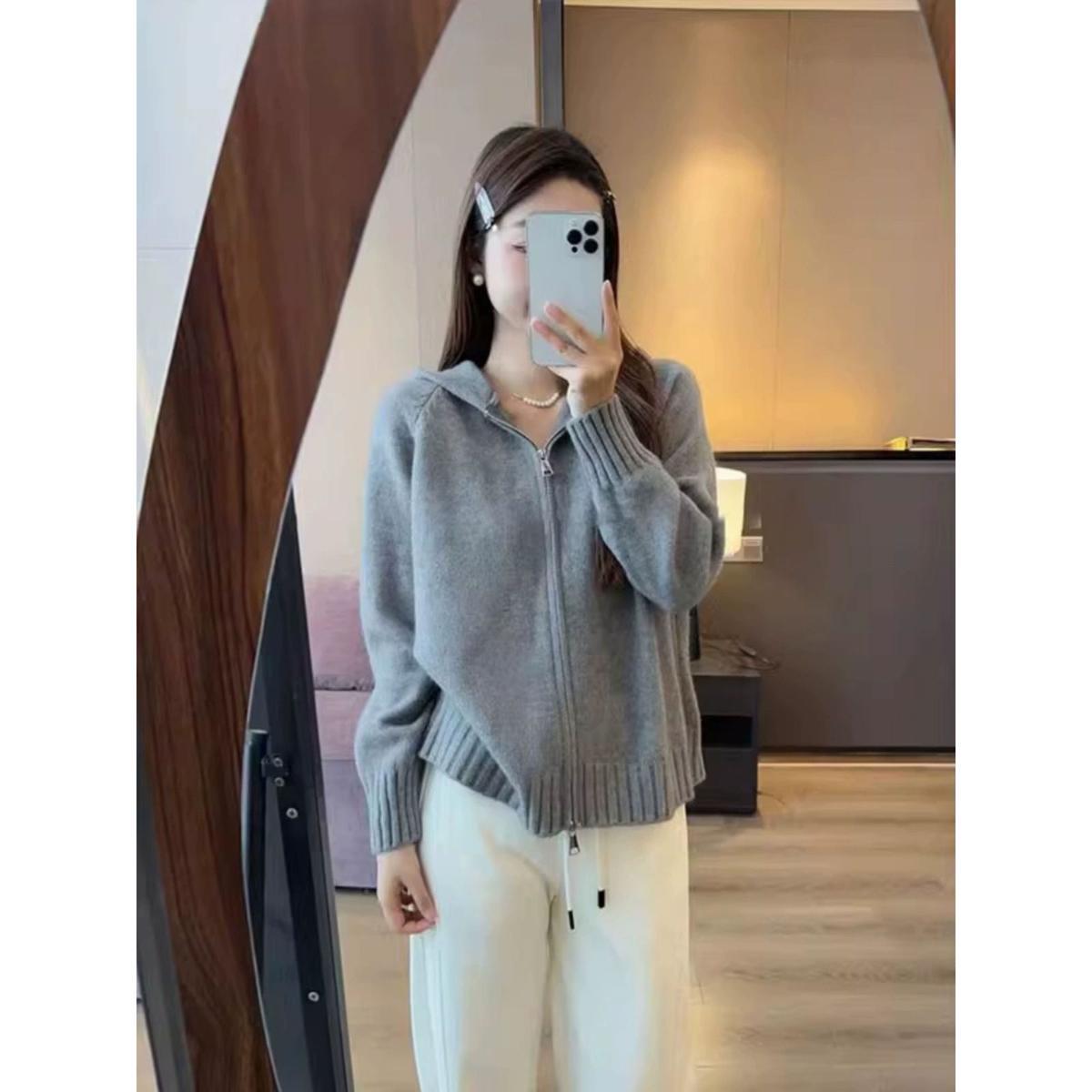 Xiaoyu Women s Hooded Cardigan Sweater: 2025 Autumn/Winter Knit Jacket XL (120-140 jin) серый