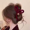 2024 High-End Red Velvet Beaded Shark Hair Clip for Women - Large Size