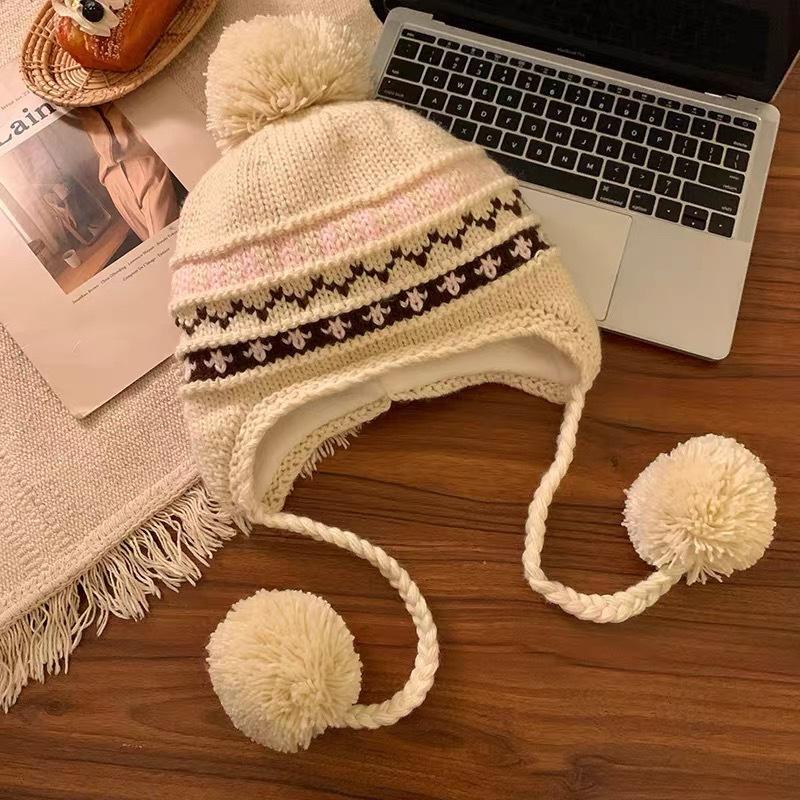 Small Fair Island Knitted Hat Women's Autumn and Winter New Warm Plush Wool Hat Ear Protector Lei Feng Hat