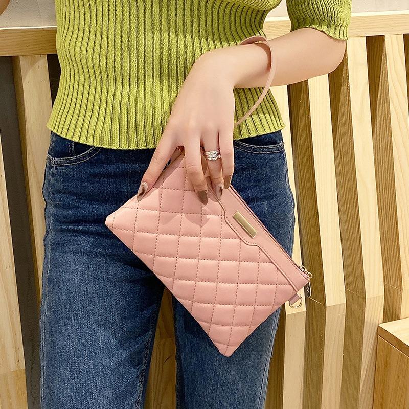 Trendy Fashion Embroidered Rhombus Clutch Bag, New Versatile Simple Wallet Zipper, One Women's Bag