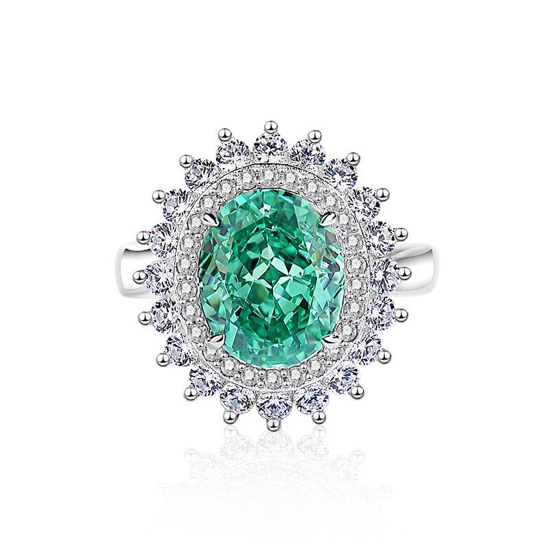 

Paraiba Oval Tourmaline Gemstone Ring with S925 Silver and High-Carbon Diamonds Size 9