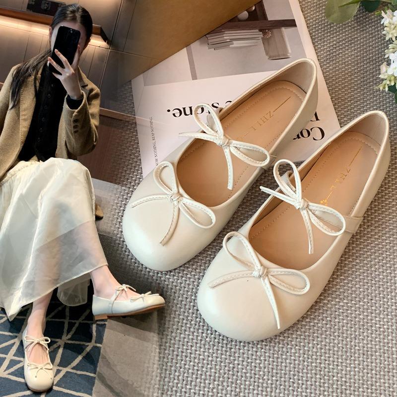 Shallow Bow Flat Shoes Spring New Versatile Single Shoes Wide Feet Fat Feet Large Size Women's Shoes