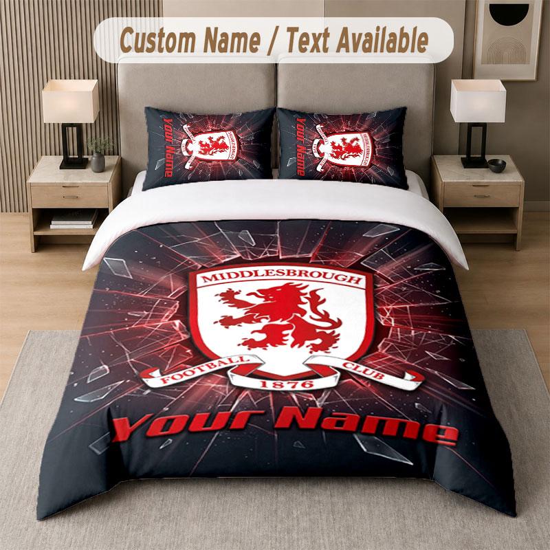 Custom Bedding Set Middlesbrough FC Pattern, Print Name Text 1 Duvet Cover plus 2 Pillowcases Home Textile