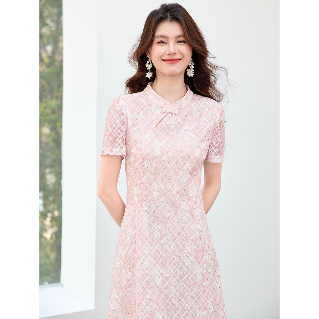 26 year new summer high-end style improved cheongsam Chinese style short sleeved skirt A-line skirt elegant dress skirt