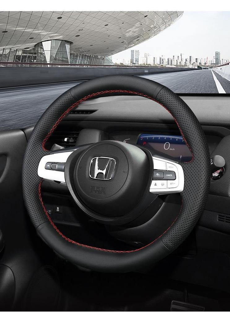 Genuine Leather Hand-Stitched Steering Wheel Cover for Honda Civic, Accord, CRV, HR-V, Fit, and Guandao Models