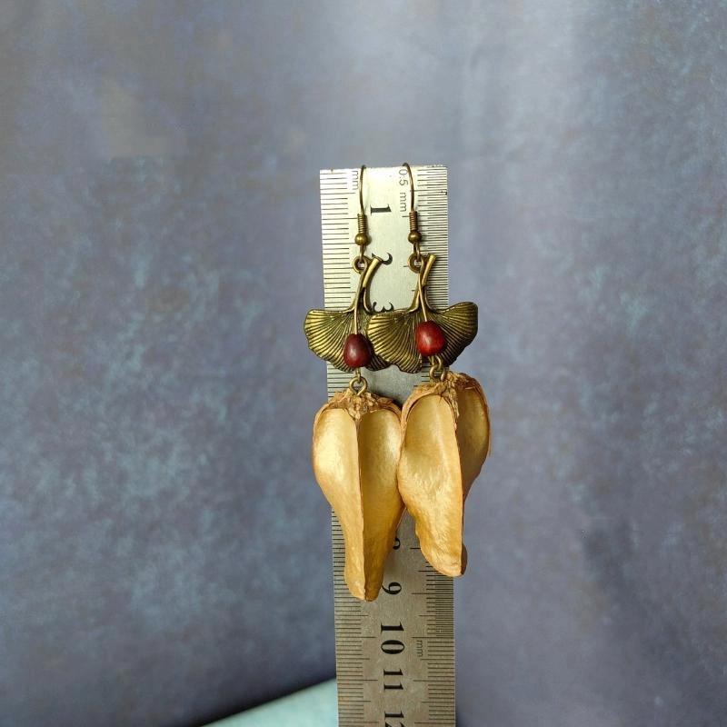 Vintage Wooden Plant Earring For Women Creative Natural Plant Dried Fruits Drop Earrings Ethnic Jewelry