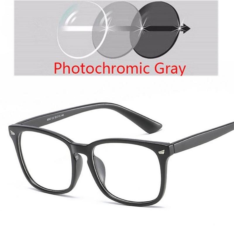 Square Photochromic Prescription Eyeglasses Women Men Rivets Full Frame Nearsighted Glasses 0 -0.5 -0.75 -1.0 To -6.0