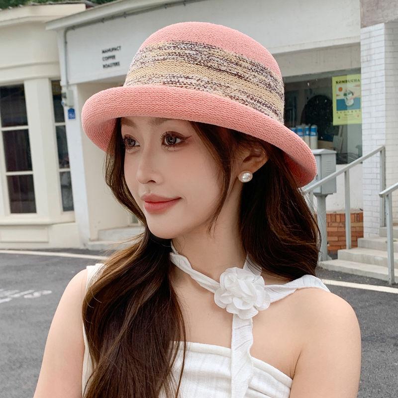 Curled Sun Hat Children's Summer Elegant Top Hat Outdoor Breathable Versatile Straw Hat Show Face Small Bucket Hat