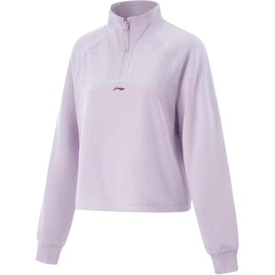 Li Ning Solid Color Stand Collar Comfortable Breathable Versatile Loose Sweatshirt Women Sweatshirt Cloud-Purple AWDV432-5