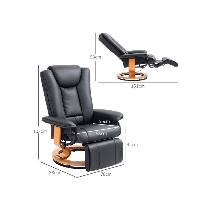 Fernsehsessel - MUVOE - Verstellbar und drehbar - Schwarzes Leder - Max. Belastung. 150 kg - Ultimer Komfort