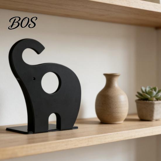 Decorative Bookend Creative Elephant Bookends, Metal Book Holder for Kids Students, Heavy Document Duty Non-Slip Desktop File Organizer Home