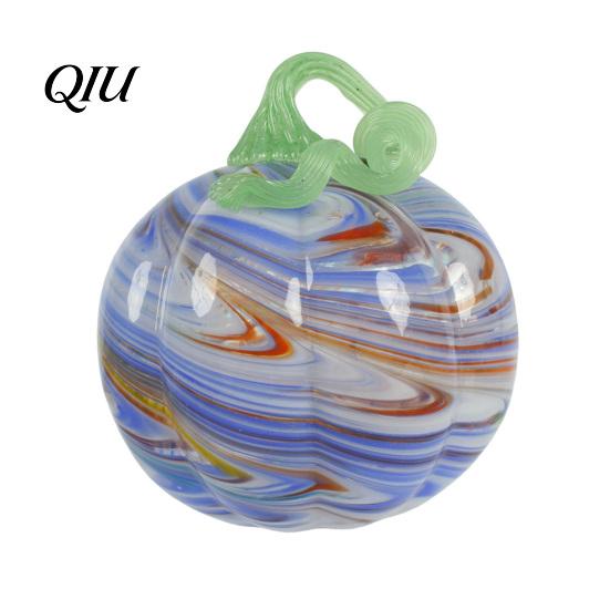 Unique Glass Art Pendant Hand Blown Pumpkin Figurine, Creative Adornment for Desktop Decoration, Fall Rainbow Light Refraction Decor