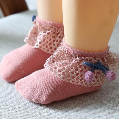 Krajkové novorozenecké ponožky Pompom Soft Cotton Princess Girl Summer Short Socks