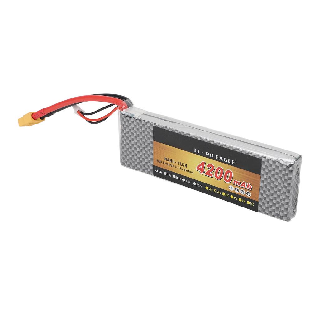 7.4V RC Drone Lithium Battery 2S 4200mAh 25C XT60 Connector Long Lasting Replacement Battery For RC