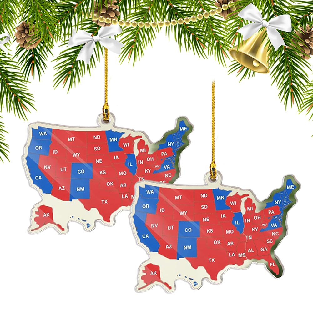 3pcs US Election Map Ornament 2025 2D Acrylic 2025 Election Results Map President Won Again Election Christmas Tree Decoration