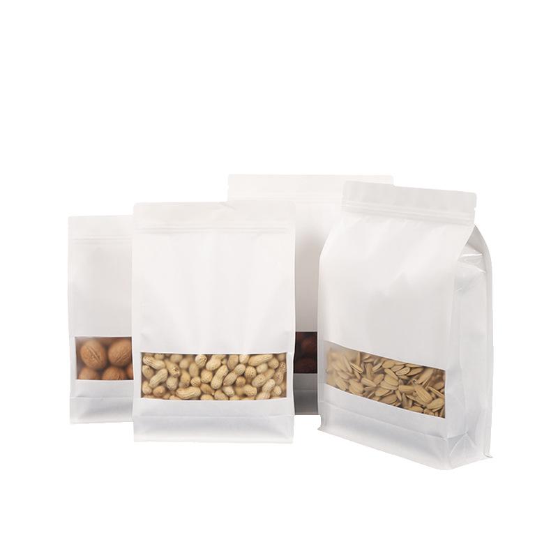 

Белый крафт-бумажный самоклеящийся стоячий пакет с окном - Упаковка для чая и подарков