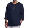 Fashion Men's 3/4 Sleeve Loose Long Sleeve V-Neck Casual Beach Linen Shirt Men's Tops