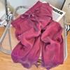 Lila, Eisseide, Satin, Dünn, Weitbeinige Hose, Damen, Gerade, Locker, Freizeithose