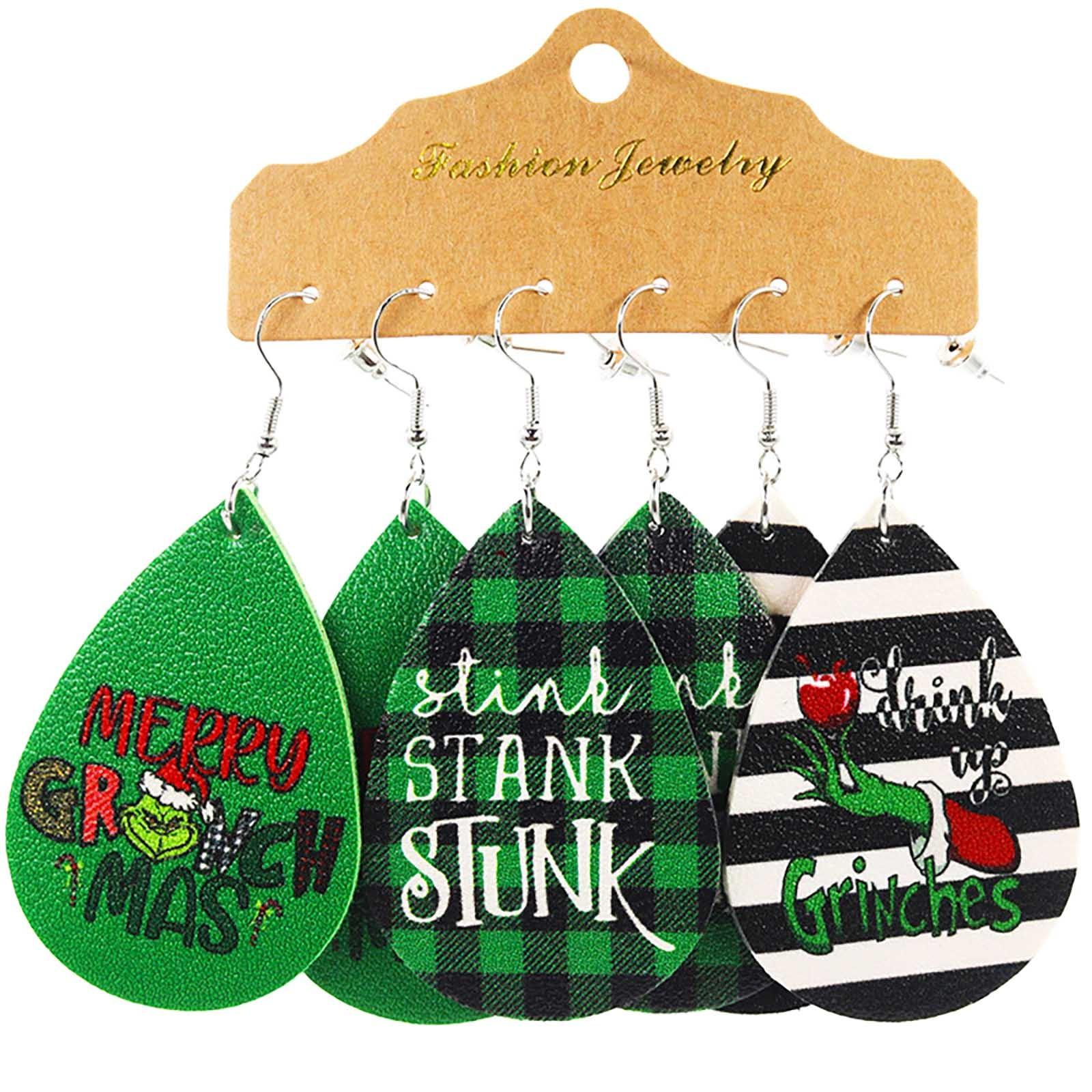 

3 пары рождественских сережек, серьги-капли ручной работы из искусственной кожи, комплект сережек для новогодней вечеринки, зимние праздничные украшения, подарки One Size