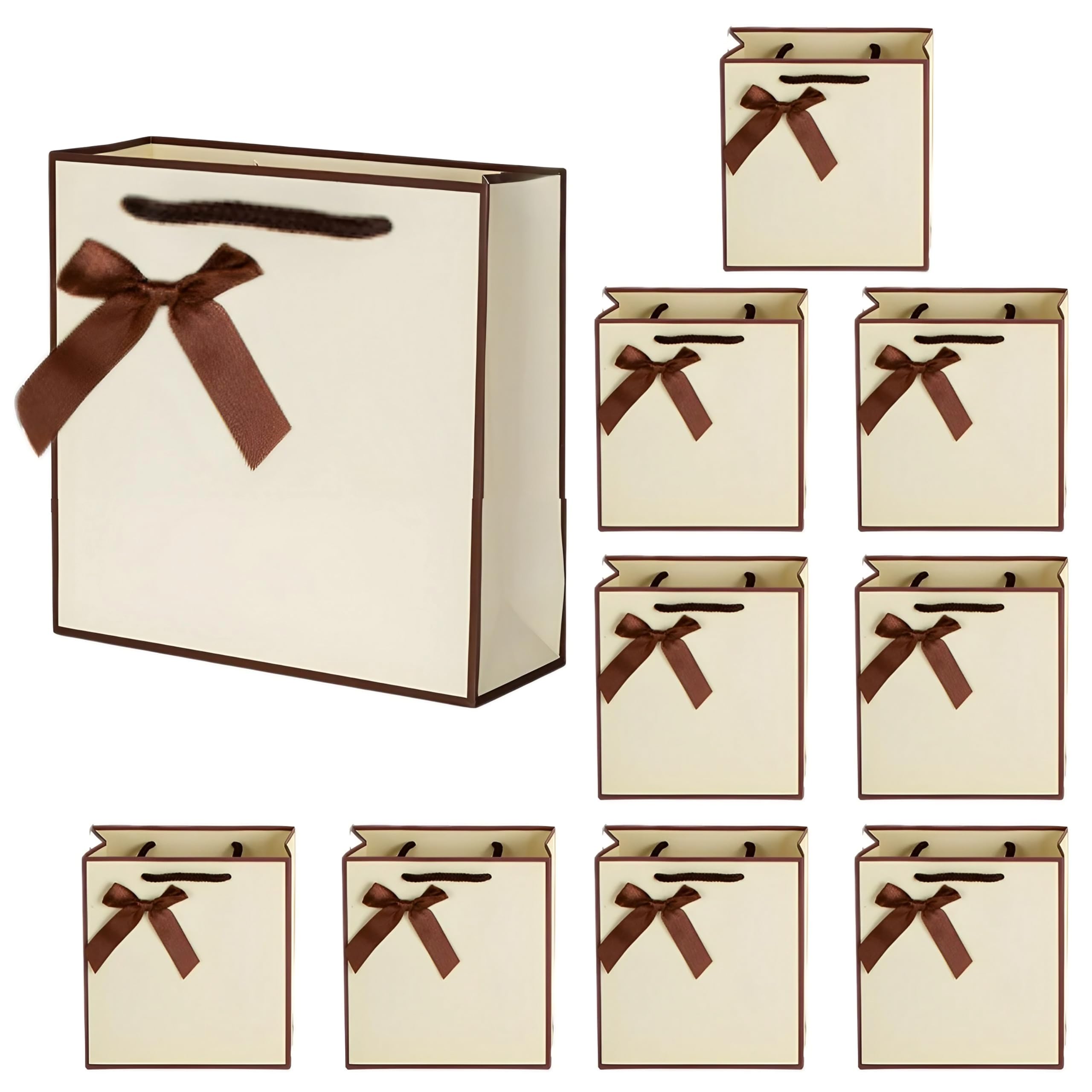 

East Leaf Gift Wrapping Paper Bags, Gift Wrapping Bags, Tote Bags, Birthday Gifts, Gift Wrapping, Set of 10, Cream Color, with Ribbon