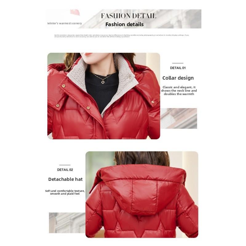 Women's cotton-padded clothes, winter medium and long over-knee glossy leave-in, thickened, slim and thin, warm cotton-padded jacket