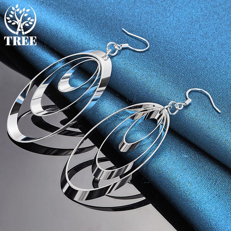 Boucles d'oreilles pendantes à trois cercles ronds en argent sterling 925, bijoux