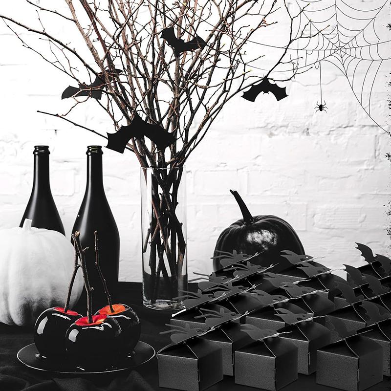 12pcs Halloween Candy Box Mini Black Square Spider Pumpkin Ghost Skull Cookie Gifts Packaging Boxes Halloween Party Decoration