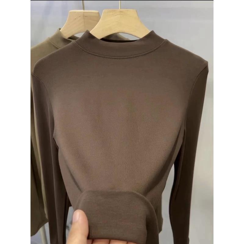 

Женский однотонный облегающий топ с длинными рукавами и воротником-стойкой на весну, осень и зиму 3XL