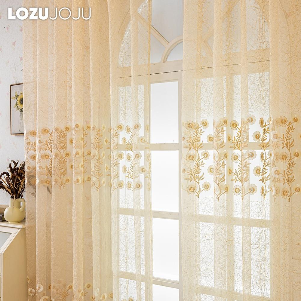 1 Stück LOZUJOJU Ländliche Blumenstickerei Transparente Vorhänge, Wellen-Spitzen-Netz-Fenstervorhänge für Wohnzimmer Schlafzimmer Balkonfenster Heimdekoration