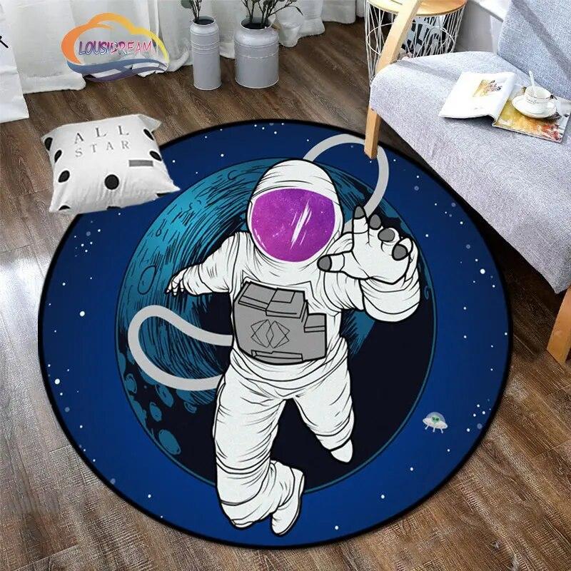 Space Universe Vector Ufo and Many Planets In Galaxy Round Bedroom Floor Mat Cosmos  solar system pattern Decoration Carpets