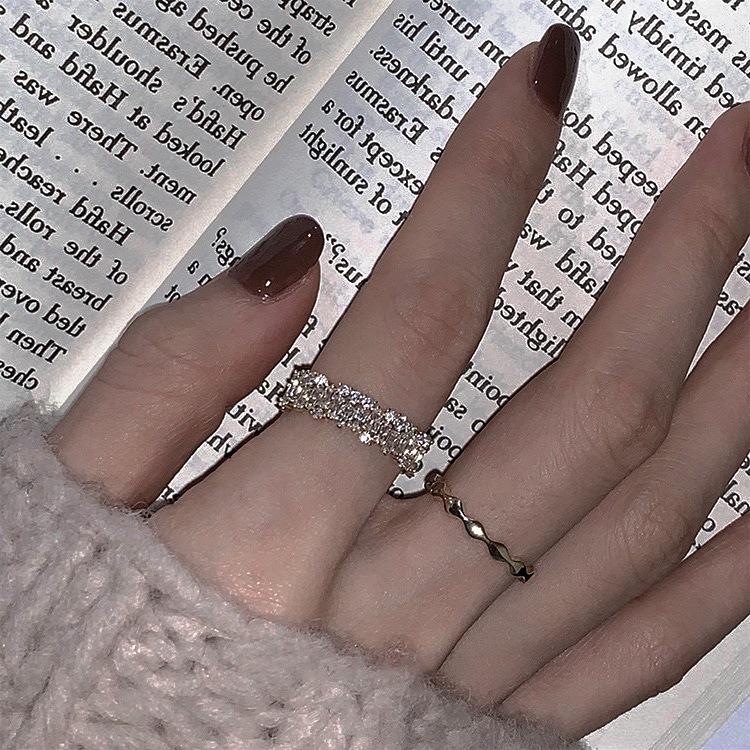 Light Luxury Niche Super Flash Zircon Ring Women'S Simple Design Cold Wind Fashion Personality Index Finger Open Ring