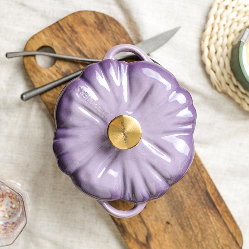 Little Happiness Multi-Function Pumpkin Cast Iron Enamel Pot for Stew, Soup, and Induction Cooking