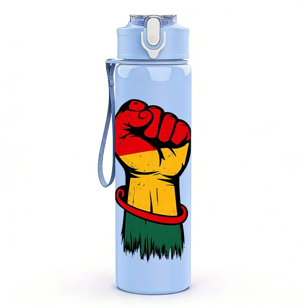 1PC Raised Fist Art Pattern 750ml Color Plastic Sports Water Bottle Leakproof Flip Straw Lid Suitable for Sports Office Home Use