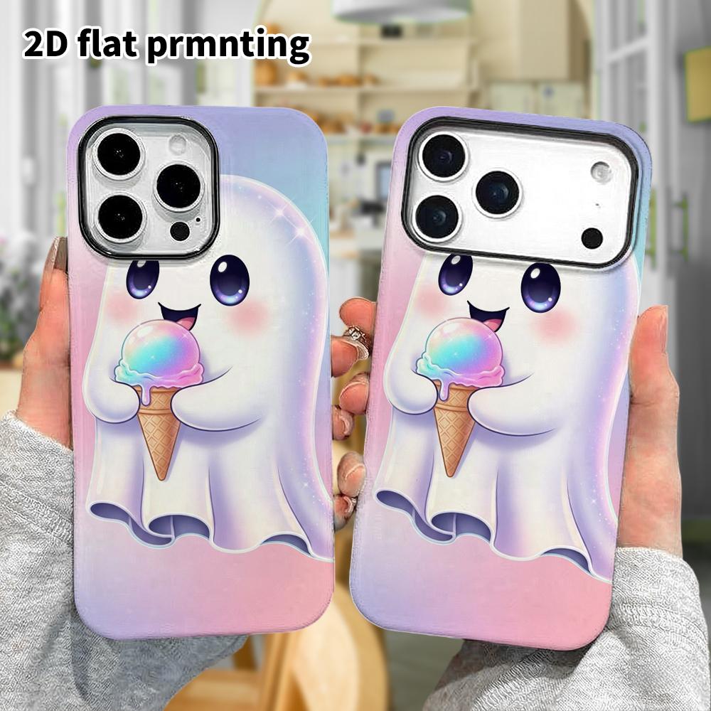 Phone Case: 2D Flat Design Suitable for iPhone 18 17 16 15 14 13Pro Film Protective Case, Couple Style, Ice Cream Ghost, Christmas and Halloween Gifts