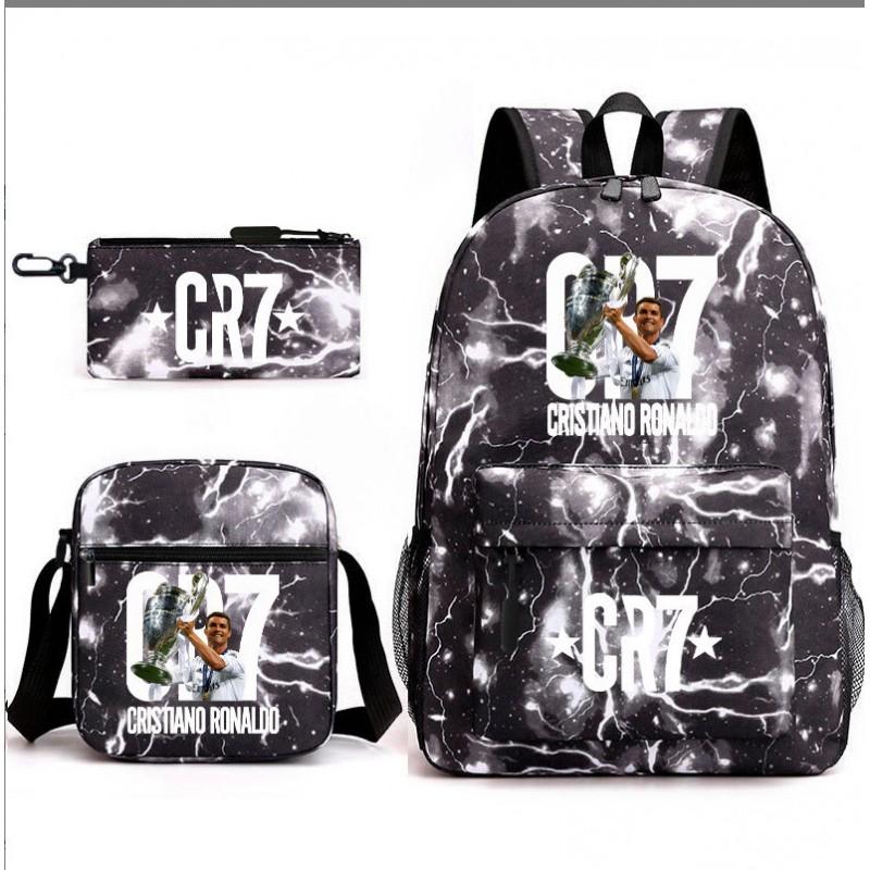 Set Zaino Scolastico Cristiano Ronaldo per Bambini Ragazzi Ragazze 15L Tessuto Oxford Borsa a Doppia Tracolla con Spallacci Imbottiti Traspiranti