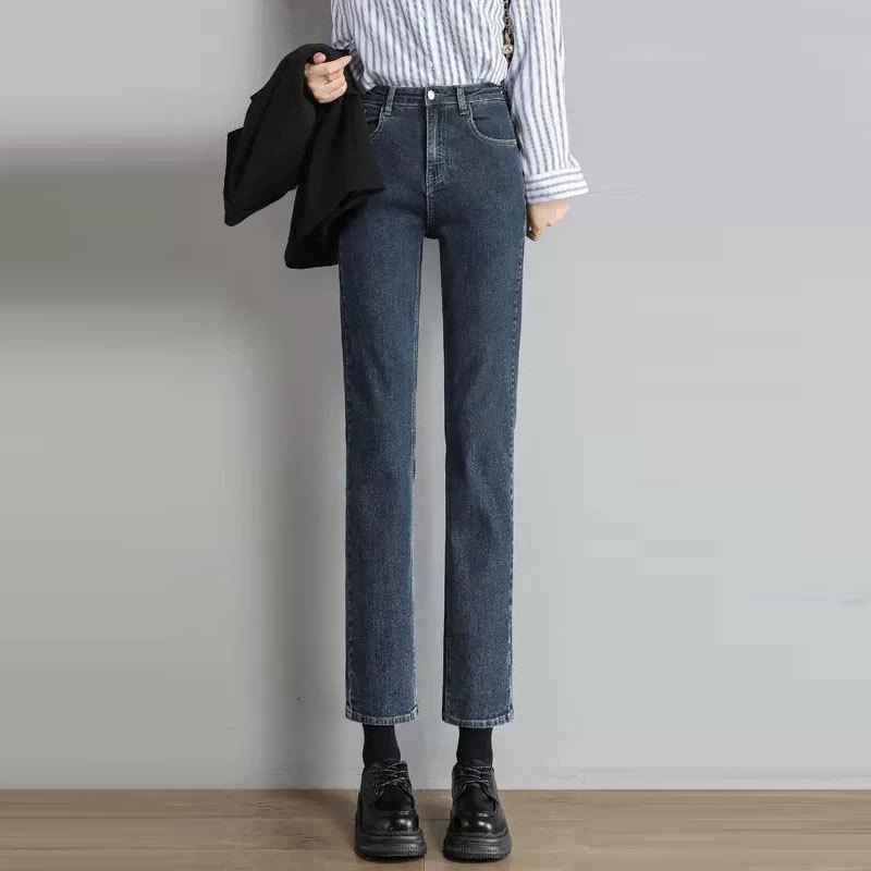 Women's Autumn/Winter Slim High-Waist Retro Cigarette Jeans - Korean Style, Elastic, All-Match Straight Pants