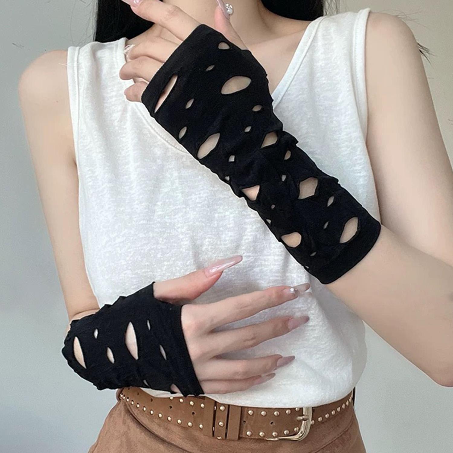 Готические перчатки без пальцев Черные перчатки в стиле панк для женщин мужчин Хэллоуин Вечеринка Косплей Модные унисекс тонкие перчатки black-1pair