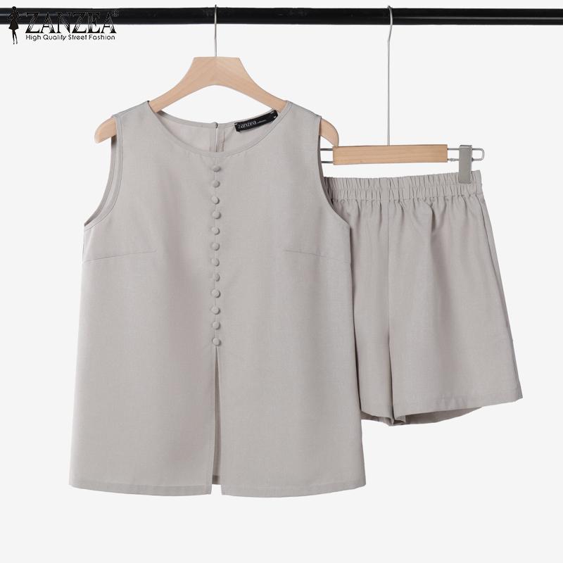 ZANZEA Womens Sleeveless Tank Tops and Shorts Summer Two Piece Sets
