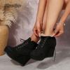 Fashion Size 36-42 Lace Up Wedge Ankle Boots Short Plush Botines Women's High Heels Suede PU Autumn Booties Fashion Botines Para Mujeres