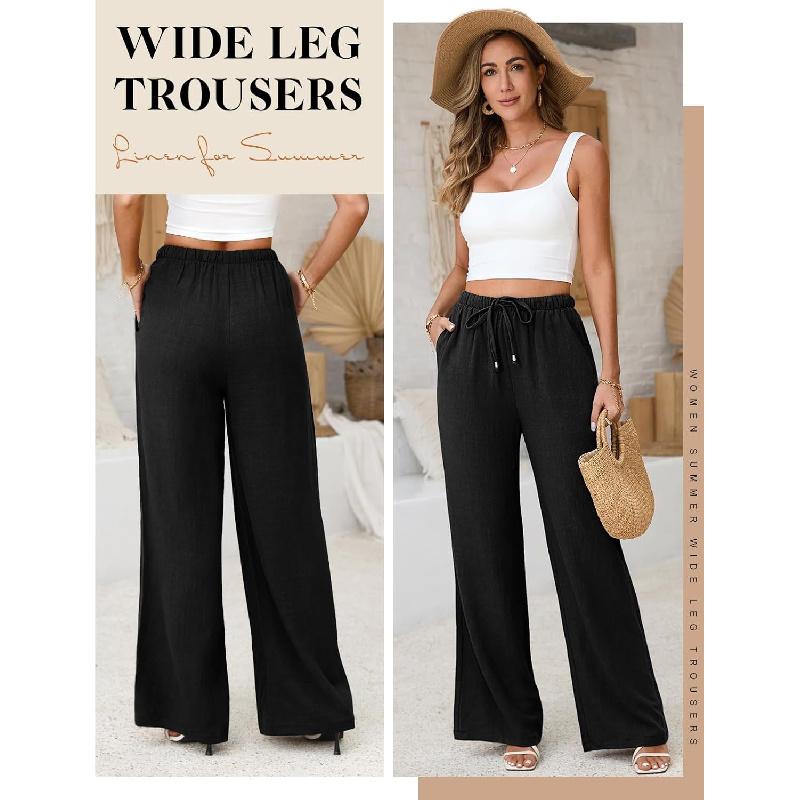 2026 New Bohemian Style High-Waisted Solid Color Wide-Leg Pants for Summer Beach Vacation Casual Wear