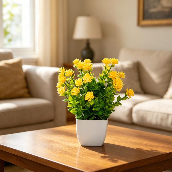 Simulated Potted Plants Mini Eucalyptus And Camellia Buds Potted Plant Maintenance-Free Fake Plants