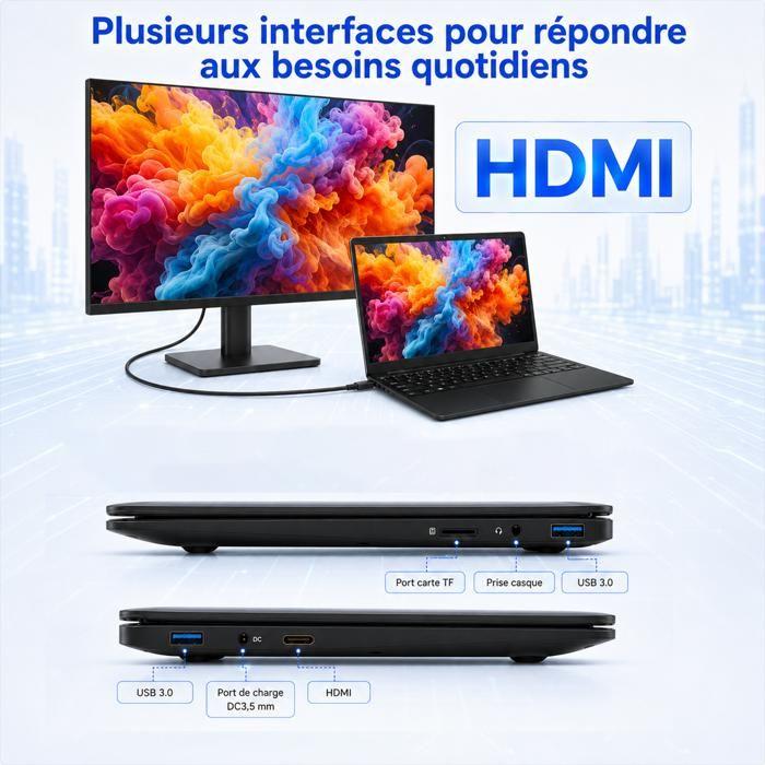 PC Portable 15.6" Processeur Celeron N5095 4C/4T, 8 Go Mémoire DDR4, Stockage SSD 256 Go, Win 11 Pro, Wi-Fi 5, Port HDMI