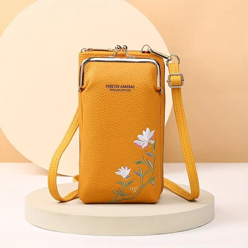 Floral Embroidered Cellphone Bag, Mini Fashion Crossbody Bag, Women's Casual Handbag, Card Holder & Purse Wallet
