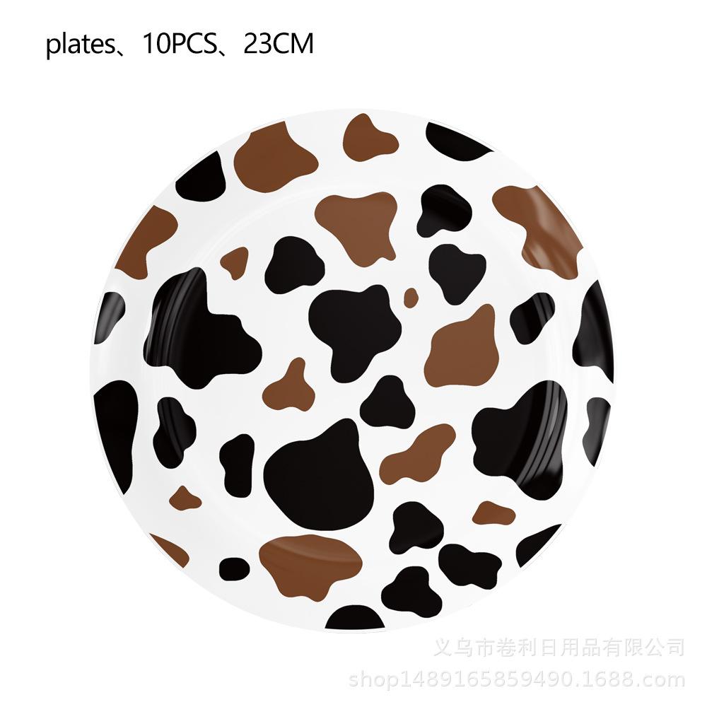 Children'S Farm Cow Theme Party Supplies Birthday Decoration Black Brown Cow Paper Plate Paper Cup Flag Tablecloth Arrangement