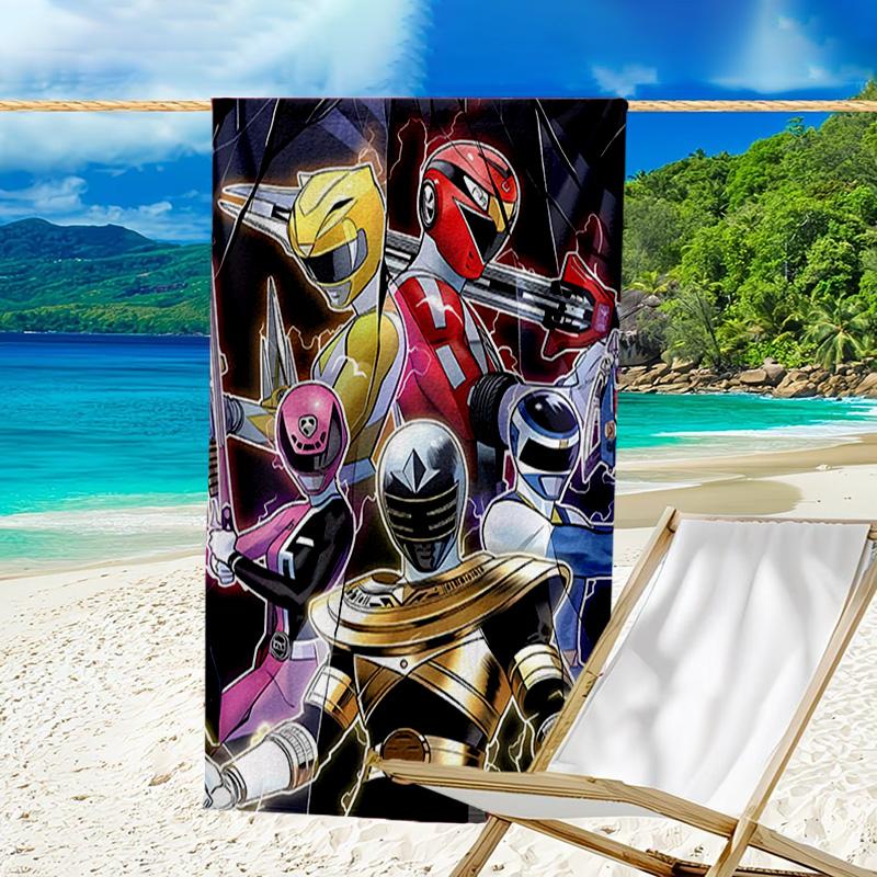 1pc Mighty Morphin Power Rangers1 Beach Towel, Beach and Seaside Swimming Pool Equipment, Fashion Pattern, Rectangular, Travel Essentials