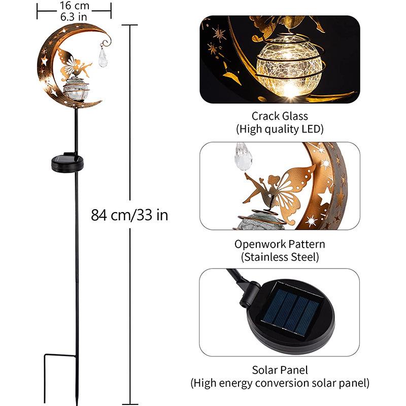 Popular Solar Moon Fairy Lights for Outdoor Garden Decoration with Wrought Iron Ground Insert and Angel Design