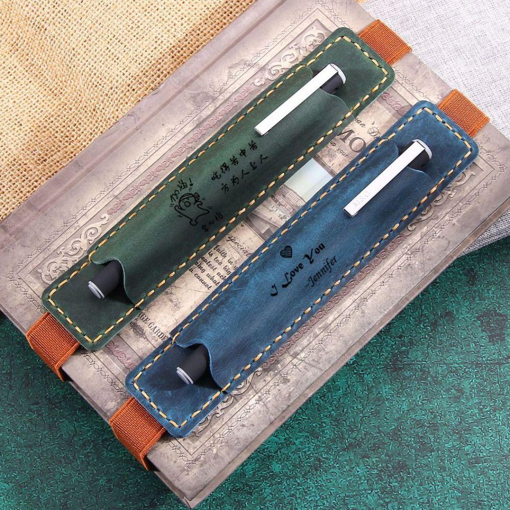 Top Leather Leather Pencil Bag Elastic Band Retro Pen Case Portable Pen Pouch  Cosplay Accessory