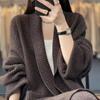 Autumn and Winter New Lapel Medium and Long Loose Cardigan Women's Solid Color Gentle and Lazy Knitted Sweater Jacket