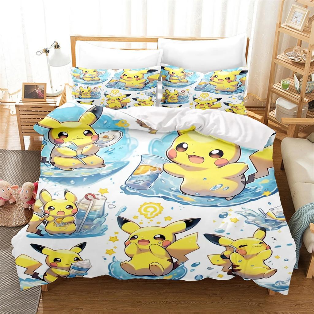 Pokemon 3D Pikachu Quilt Covers Anime Printed Bedding For Children Boys Girls Adults Kids Bedding Collection Holiday Gift