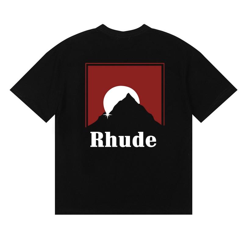 Rhude Style Marlboro Sunset Print Cotton Tee Unisex Loose Fit Casual Short Sleeve T-Shirt